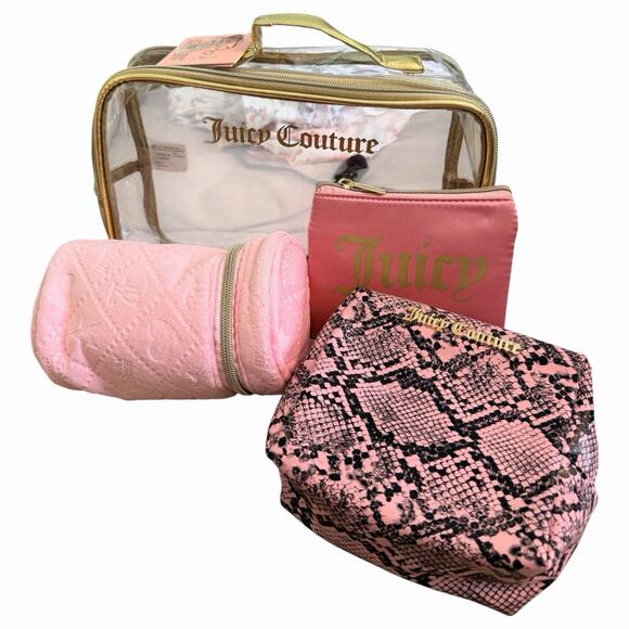 Juicy Couture Handbags - Juicy Couture Nested Travel Cosmetic Bags 4 Piece Set Pink Black Gold NWT